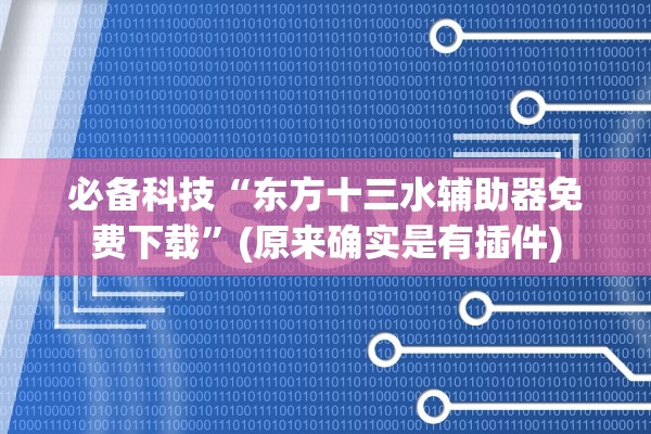 必备科技“东方十三水辅助器免费下载	”(原来确实是有插件)