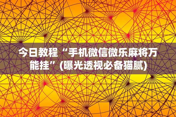 今日教程“手机微信微乐麻将万能挂	”(曝光透视必备猫腻)
