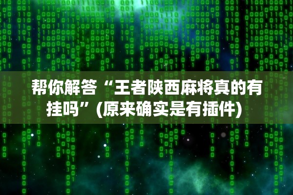 帮你解答“王者陕西麻将真的有挂吗”(原来确实是有插件) 