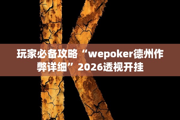 玩家必备攻略“wepoker德州作弊详细”2026透视开挂