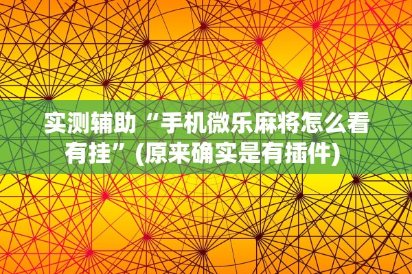 实测辅助“手机微乐麻将怎么看有挂”(原来确实是有插件) 